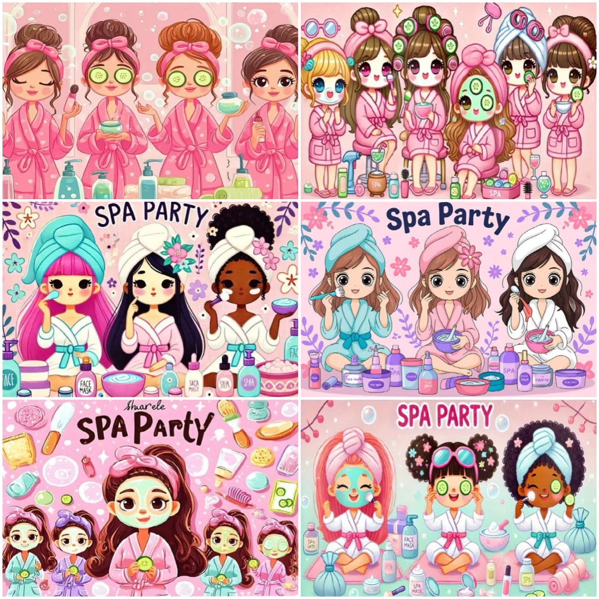 Beauty Makeup Events - Karikatür Kızlar Spa Partisi Dekorasyon Zemin