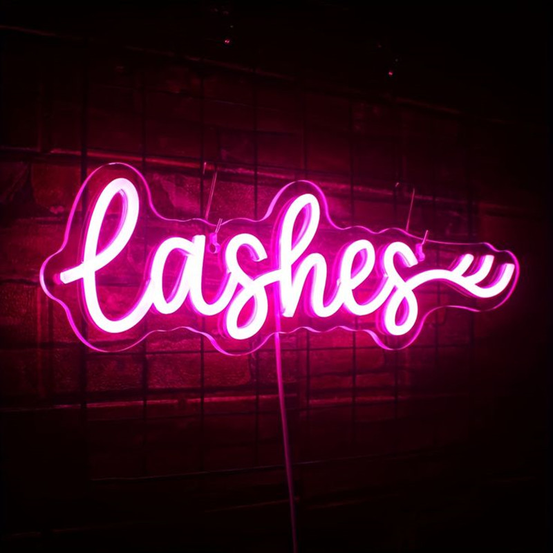 Beauty Makeup Studio - Pembe LED Kirpikler Neon Tabela Duvar
